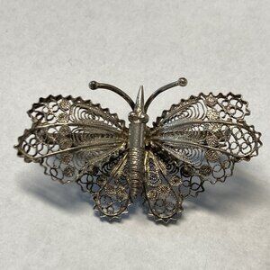 Vintage 800 Silver Filigree Butterfly Brooch Delicate Mid Century Pin Marked